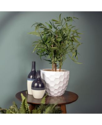 Honeycomb Pattern Ceramic Planter - 11.25" Round - White - 2-Pack