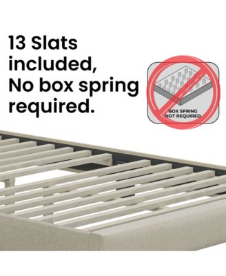 Belle Upholstered Platform Bed with Headboard, Mattress Foundation with Strong 14 Wood Slat Supports, No Box Spring Required