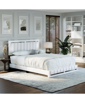 Belle Upholstered Platform Bed with Headboard, Mattress Foundation with Strong 14 Wood Slat Supports, No Box Spring Required