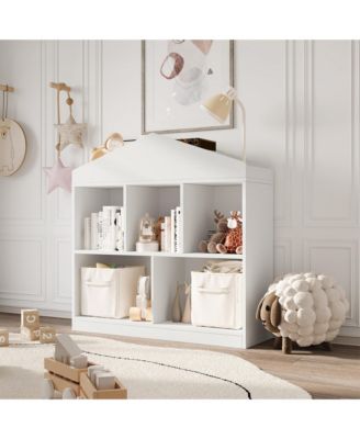Kids Bookshelf White Toy Storage Organizer 5-Cubby Bookcase