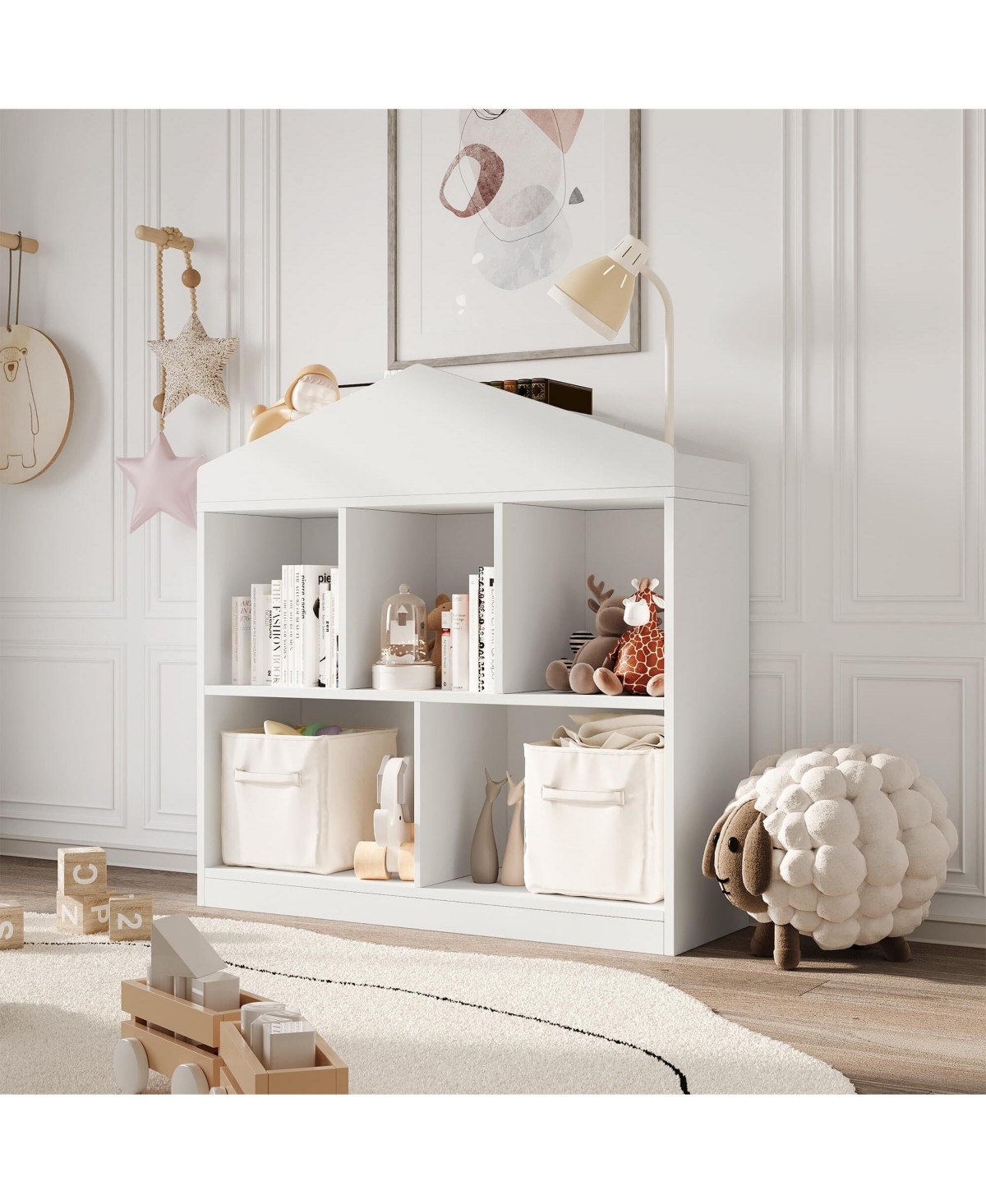 gaomon Kids Bookshelf White Toy Storage Organizer 5-Cubby Bookcase