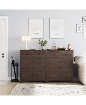5 Drawer Dresser, Wooden Chest of Drawers, Modern Storage Tower with Metal Handles, Storage Organizer Unit with Deep Space for Bedroom, Living Room, Hallway