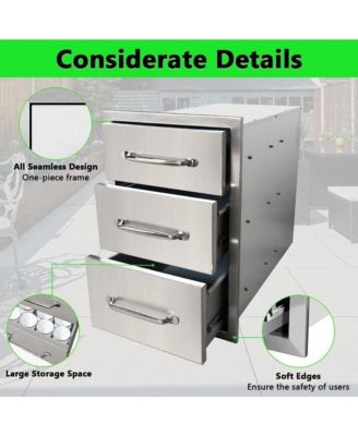 Outdoor Kitchen Drawer, 3-Layers Stainless Steel 14"x20.5"x23" Enclosed Built-in Flush Mount Outdoor Kitchen Access Drawer, BBQ Island for Outdoor Kitchens & BBQ Islands