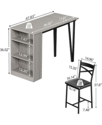Dining Table Set for 2, Kitchen Bar Table and Chairs for 2, 3-Piece Kitchen Table Set with 2 Upholstered Chairs,Grey