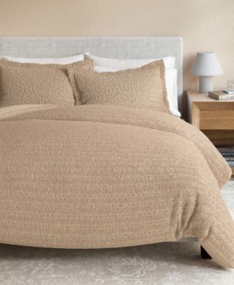 100% Cotton Reversible Honeycomb Waffle / Percale Duvet Cover Set