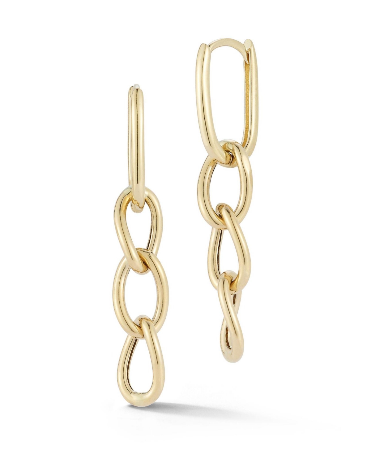 14K Gold Tri-Curb Link Dangle Drop Earrings - 14k gold