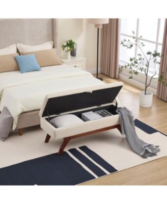 Teddy Storage Bench, Bed End Stool with Hidden Storage with Solid Wood Legs