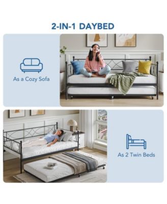 Twin Daybed with Trundle, Day Bed with Trundle Bed Twin, Twin Size Mattress Foundation with Steel Slat Support for Kids Teens Adults Living Room