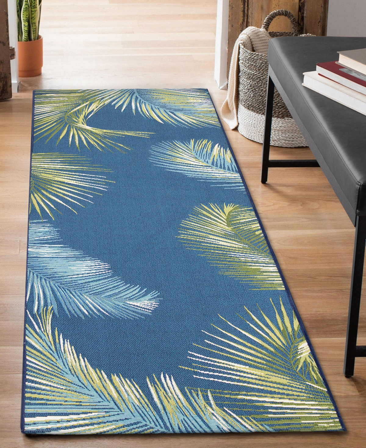Liora Manne Marina Palm Border 1'11"x7'6" Runner Area Rug In Navy