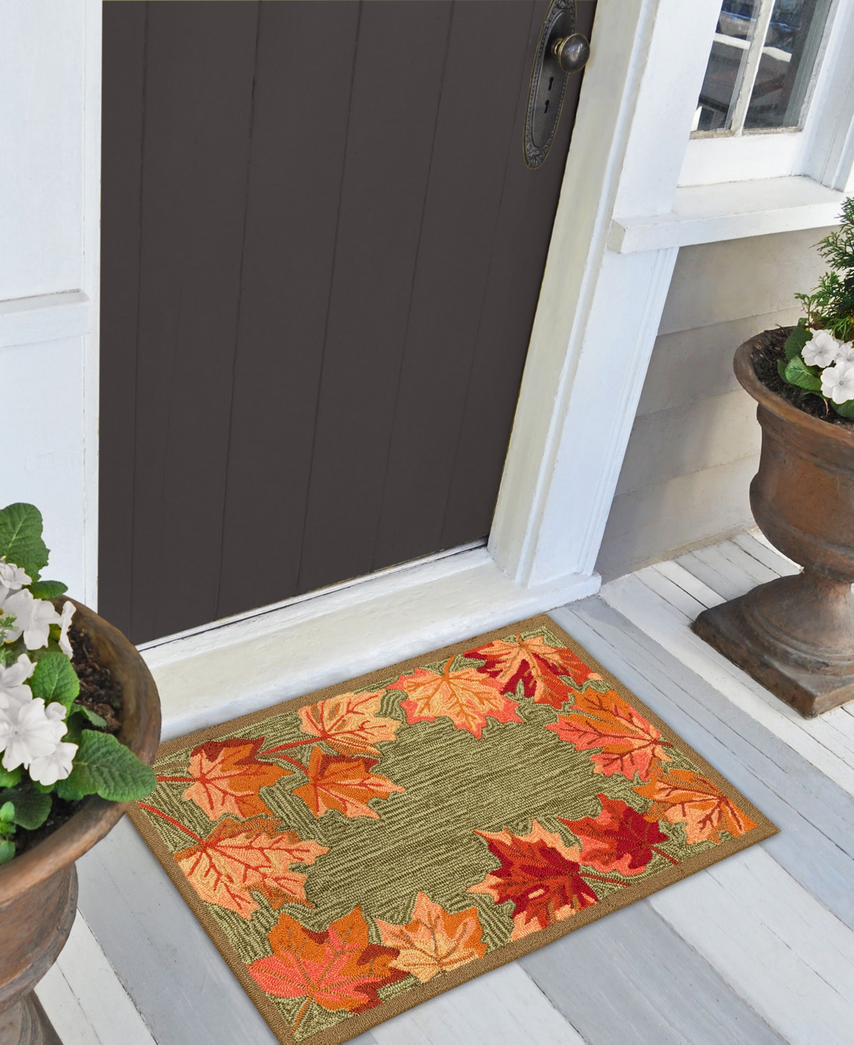 Liora Manne Ravella Falling Leaves Border 2'x3' Area Rug In Moss