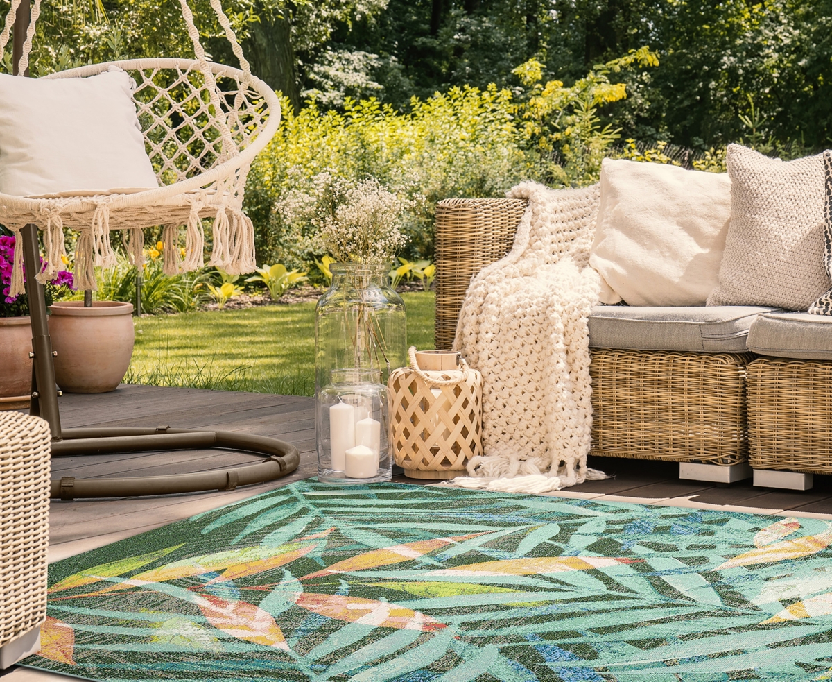 Liora Manne Marina Leaves 4'10"x7'6" Area Rug In Blue