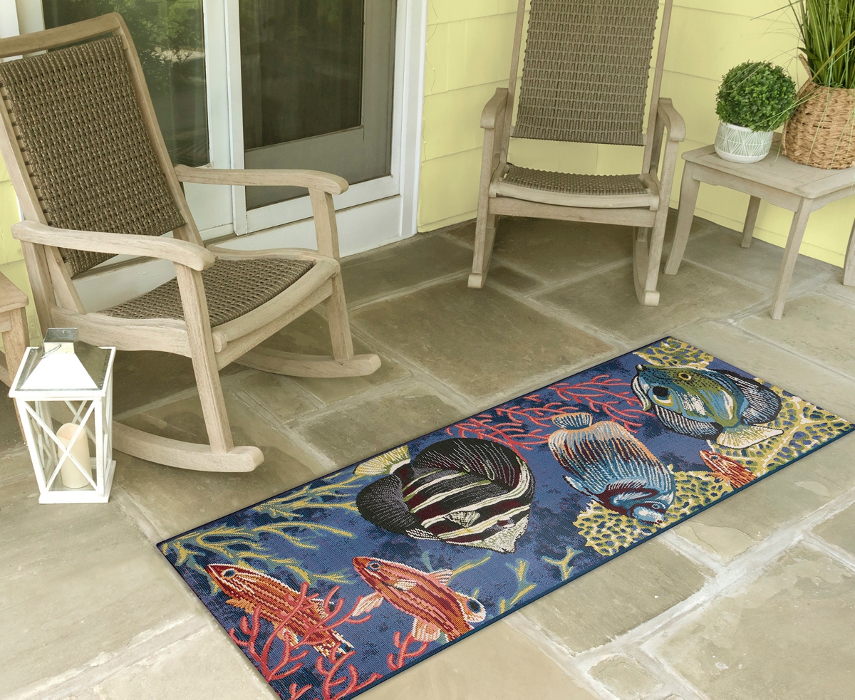 Liora Manne Esencia Fish 1'11"x4'11" Runner Area Rug In Navy