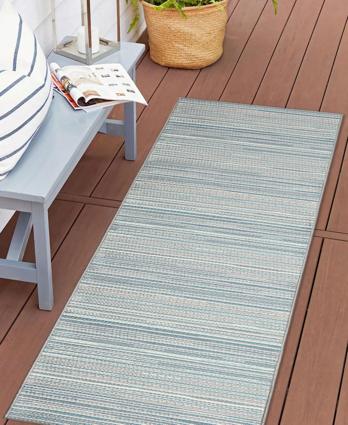Liora Manne Miranda Tweed Stripe 1'11"x4'11" Runner Area Rug In Aqua