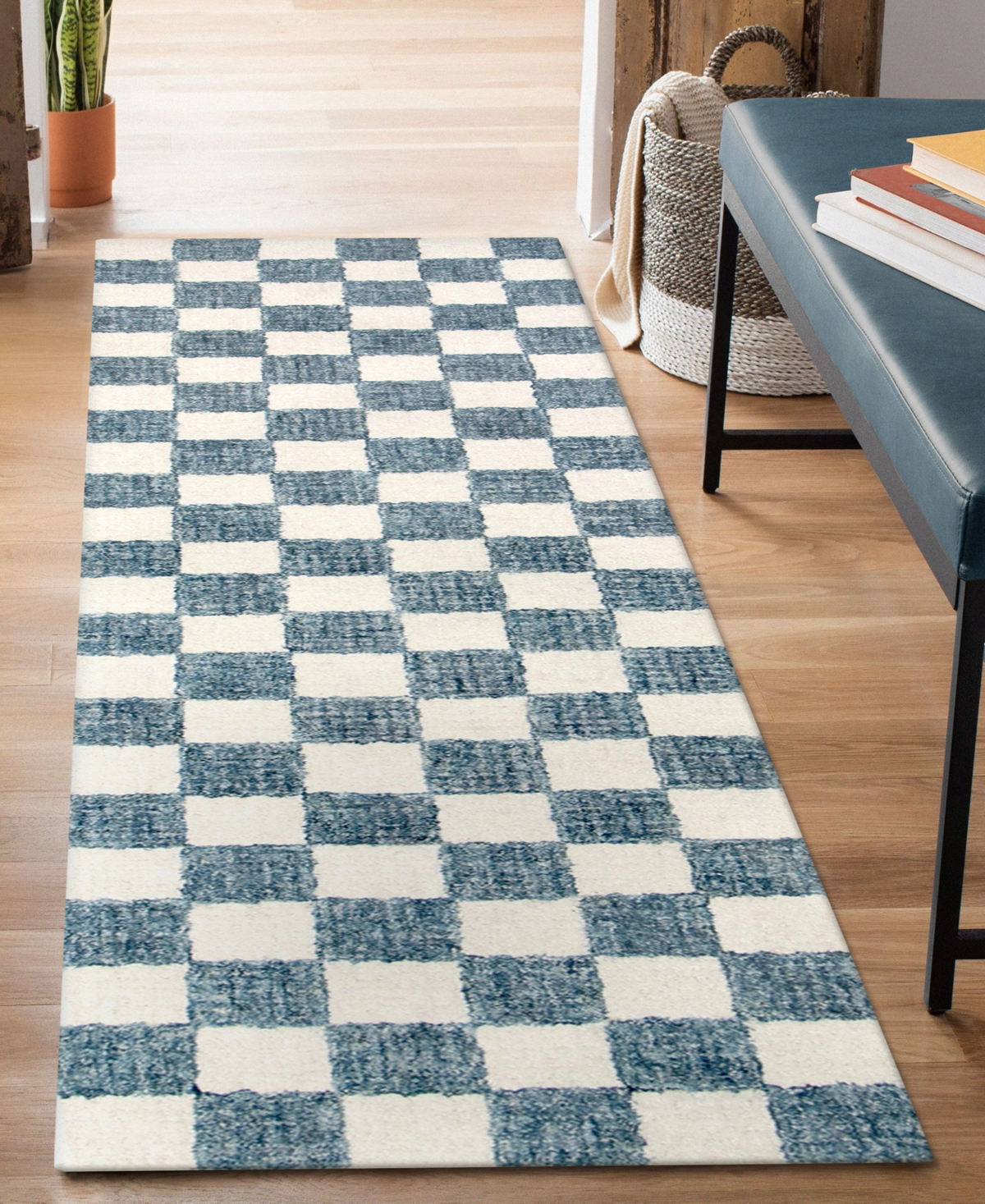 Liora Manne Savannah Checkerboard 2'x7'6" Runner Area Rug In Blue