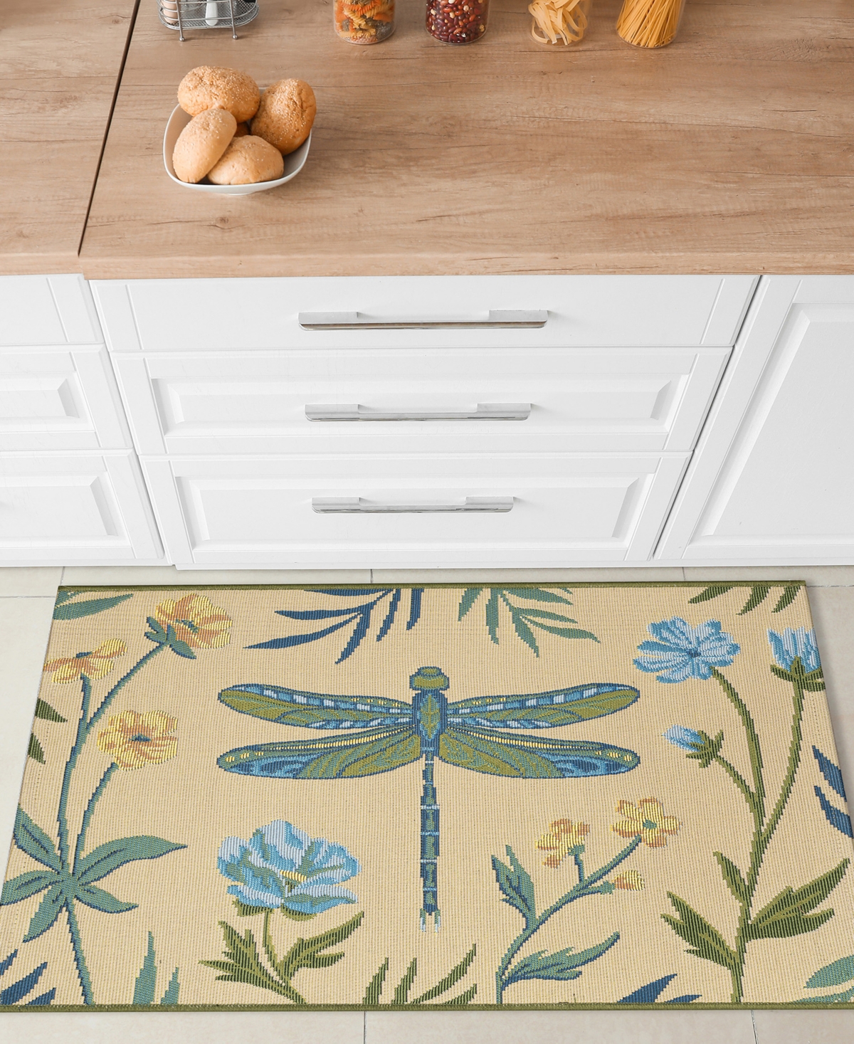 Liora Manne Esencia Floral Dragonfly 2'x2'10" Area Rug In Blue
