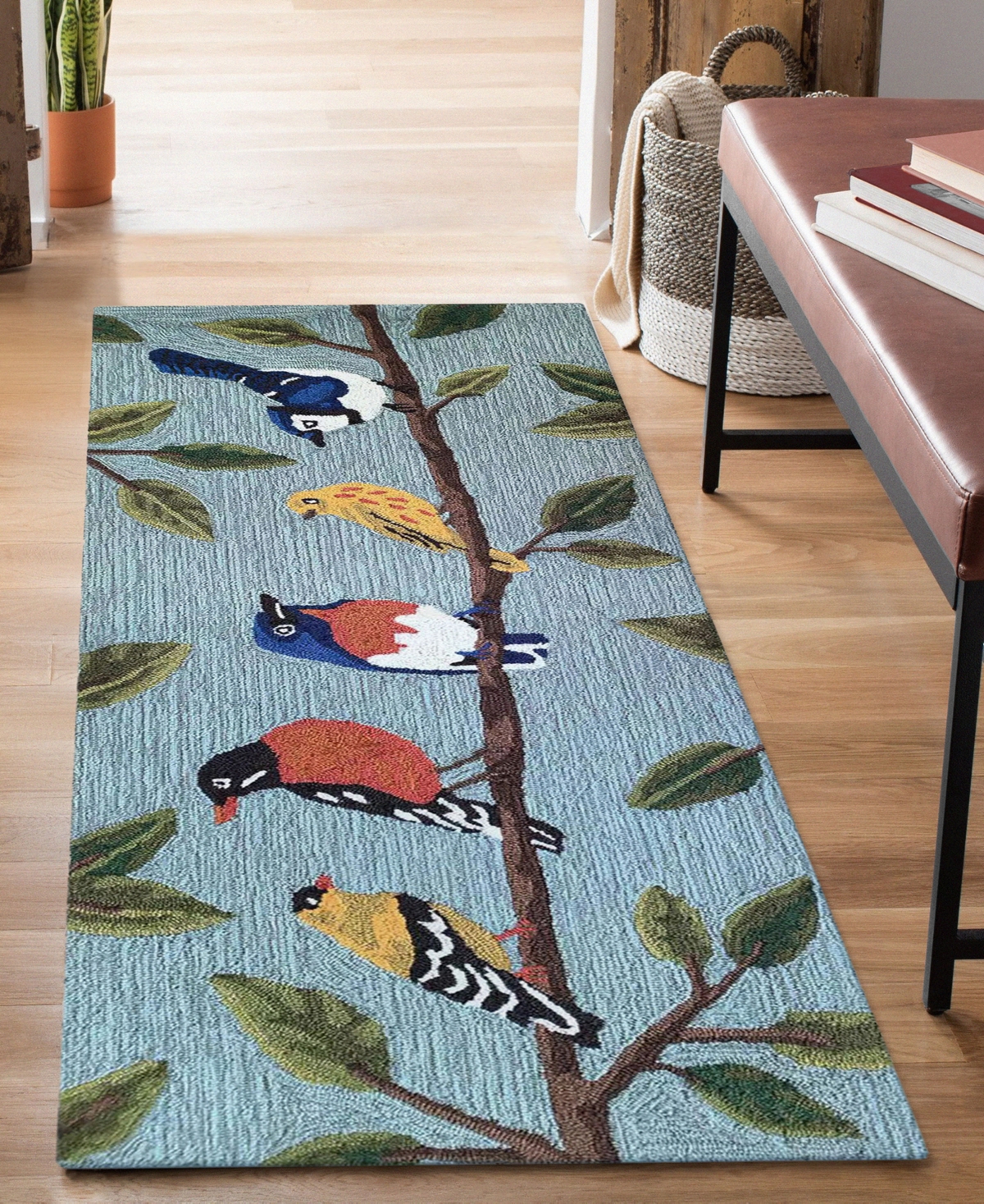 Liora Manne Frontporch Birds On A Branch 2'x5' Runner Area Rug In Blue