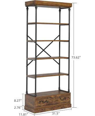 Bookshelf with Drawers Tall Bookcase 5 Tier Bookshelves Vintage Bookshelf