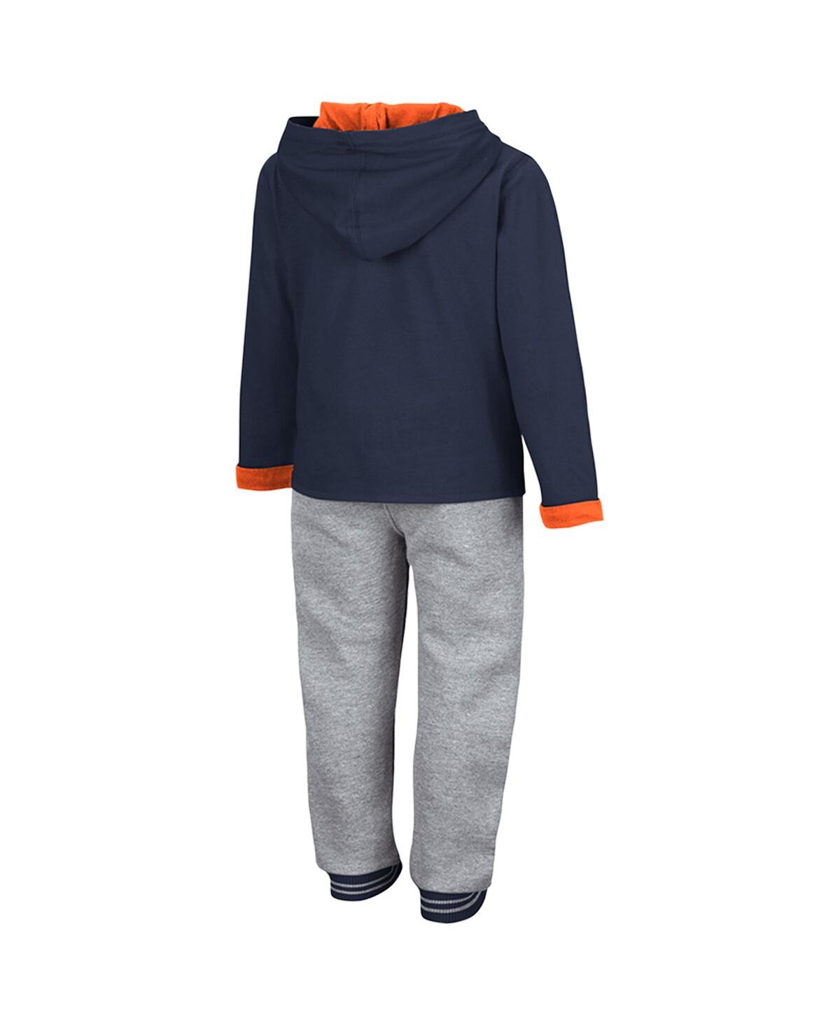 Colosseum Toddler Navy/heather Gray Auburn Tigers Poppies Hoodie Sweatpants Set In Navy,heather Gray