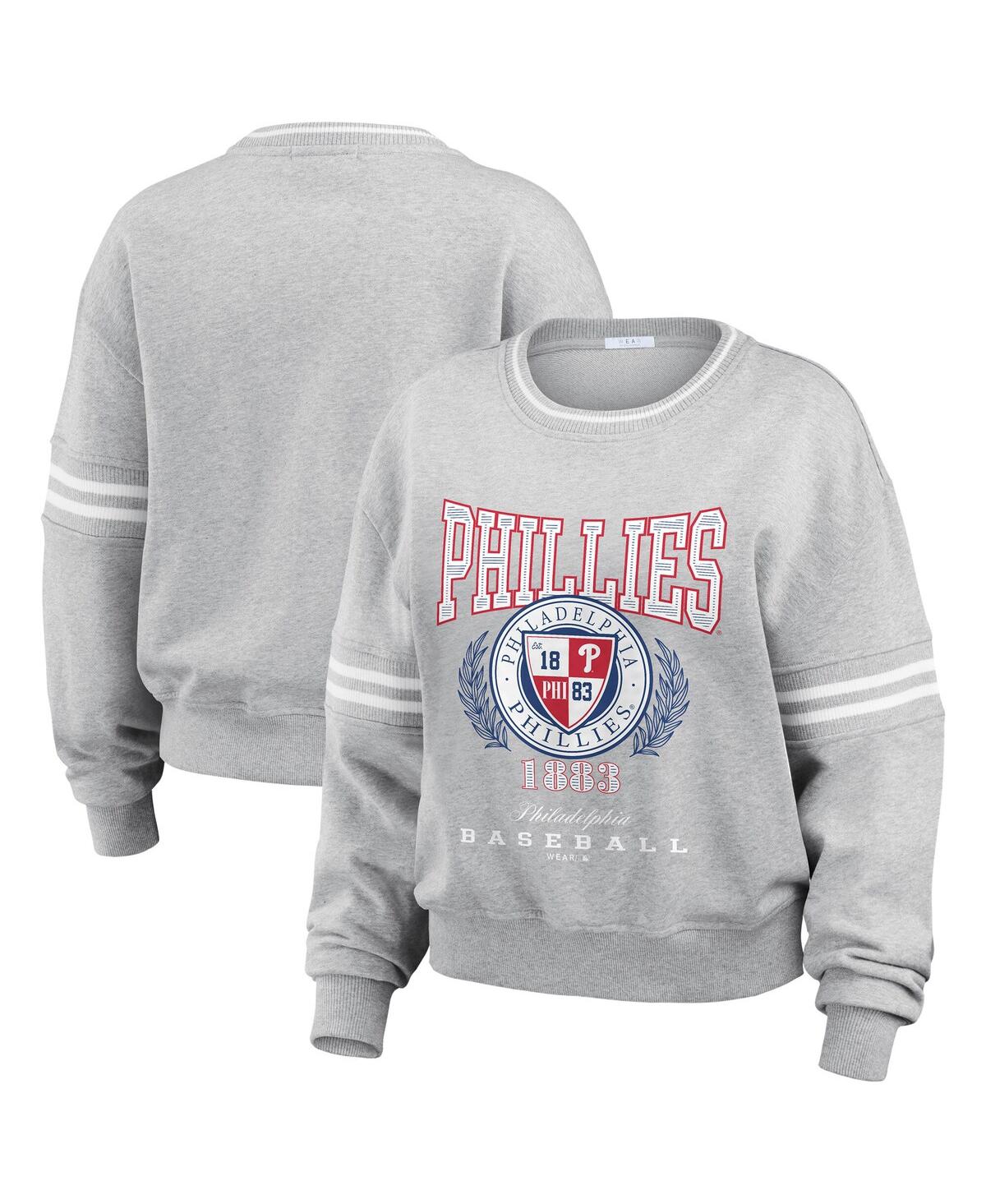 Shop Wear By Erin Andrews Women's Heather Gray Philadelphia Phillies Domestic Crest Pullover Sweatshirt