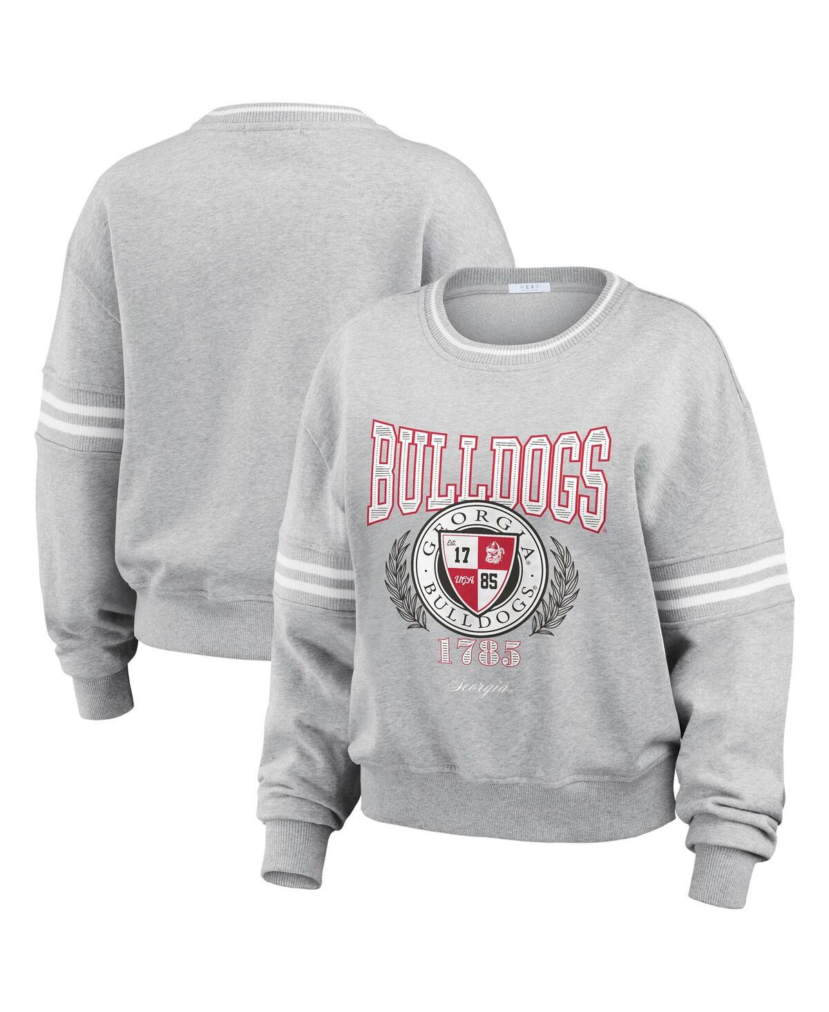 Women's Heather Gray Georgia Bulldogs Classic Stripe Pullover Sweatshirt - Heather Gray