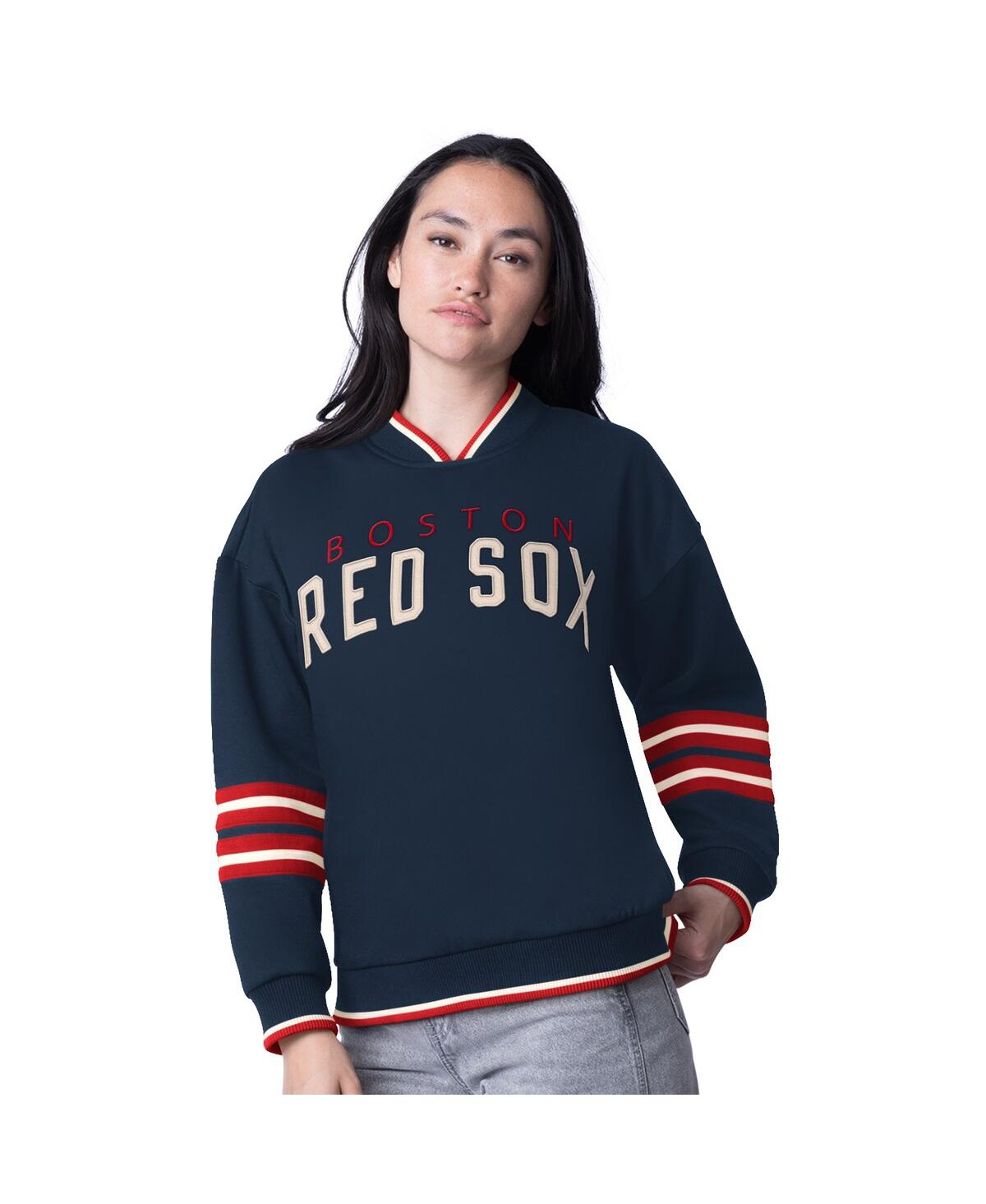 STARTER WOMEN'S NAVY BOSTON RED SOX WILD CARD OVERSIZED PULLOVER SWEATSHIRT 
