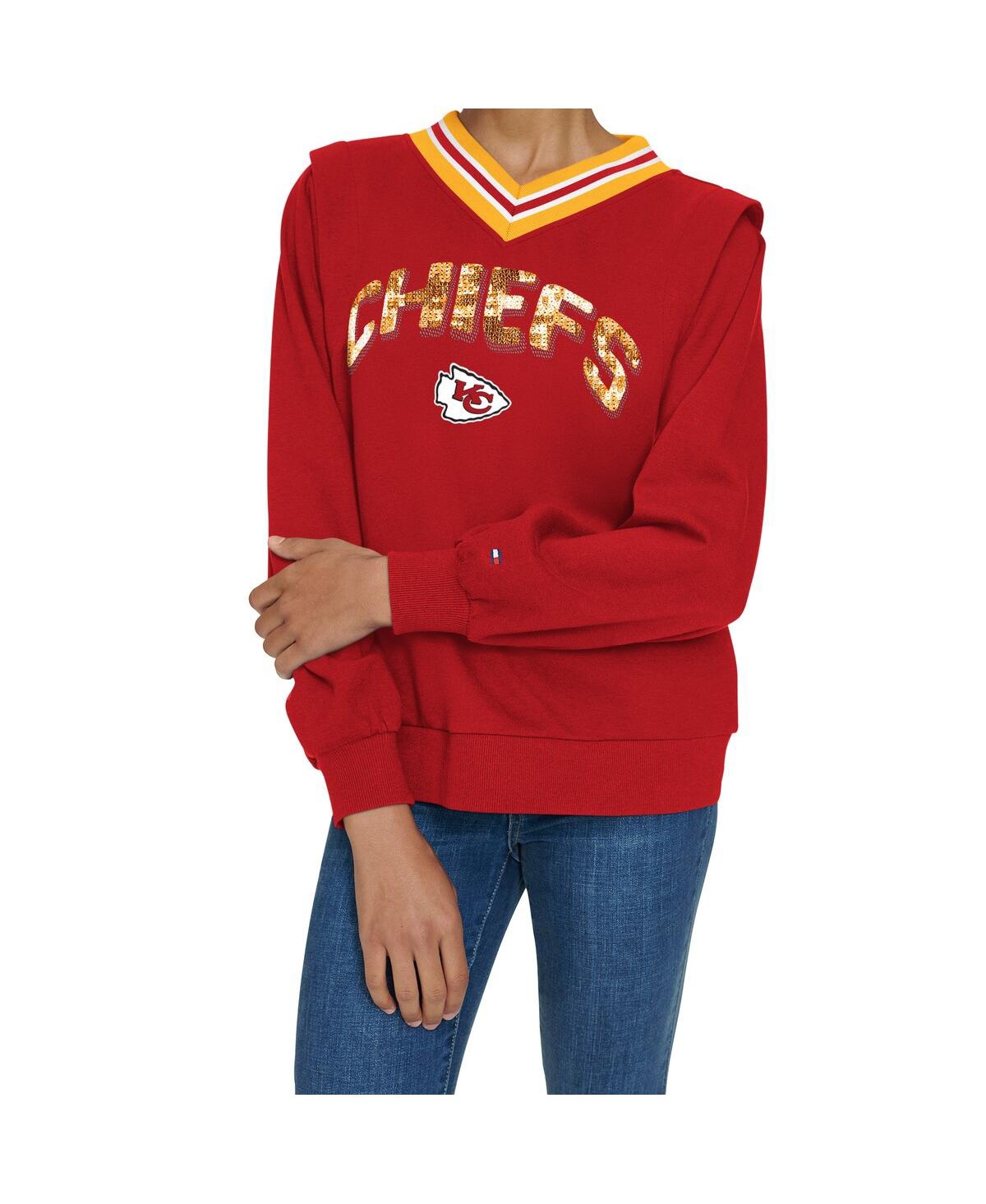 Tommy Hilfiger Women's Red Kansas City Chiefs Alice V-neck Pullover Sweatshirt In Red