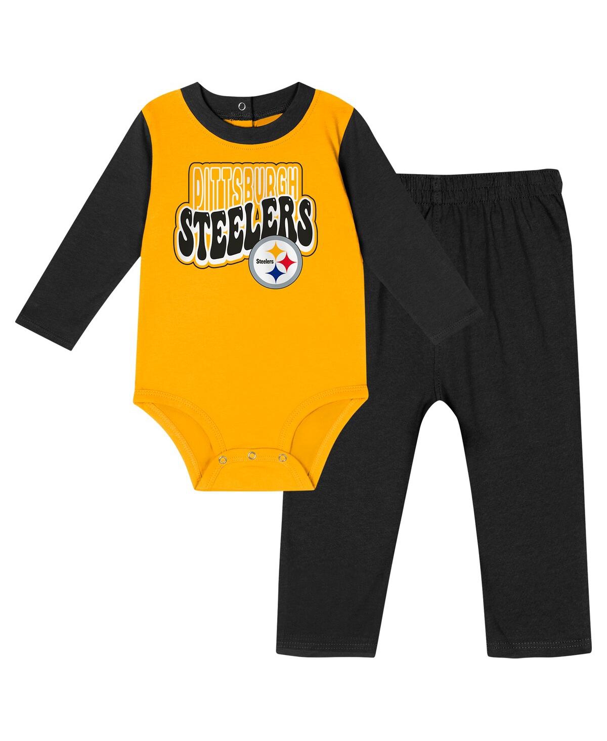 Outerstuff Baby Boys And Girls Black Pittsburgh Steelers Double Up Long Sleeve Bodysuit And Pants Set In Black