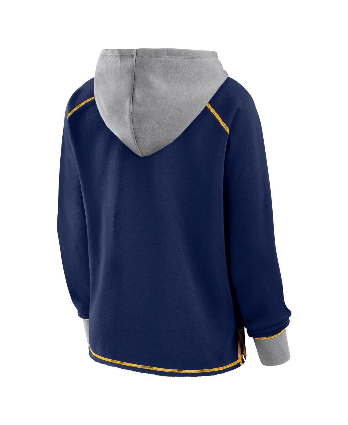 Fanatics Women's Navy Milwaukee Brewers Boom Fleece Pullover V-neck Hoodie In Navy,steel