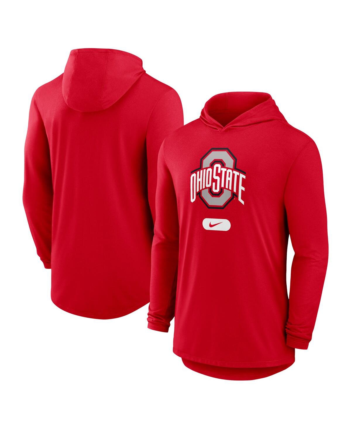 Nike Men's Scarlet Ohio State Buckeyes Lightweight Performance Long Sleeve Hoodie T-Shirt - Scarlet