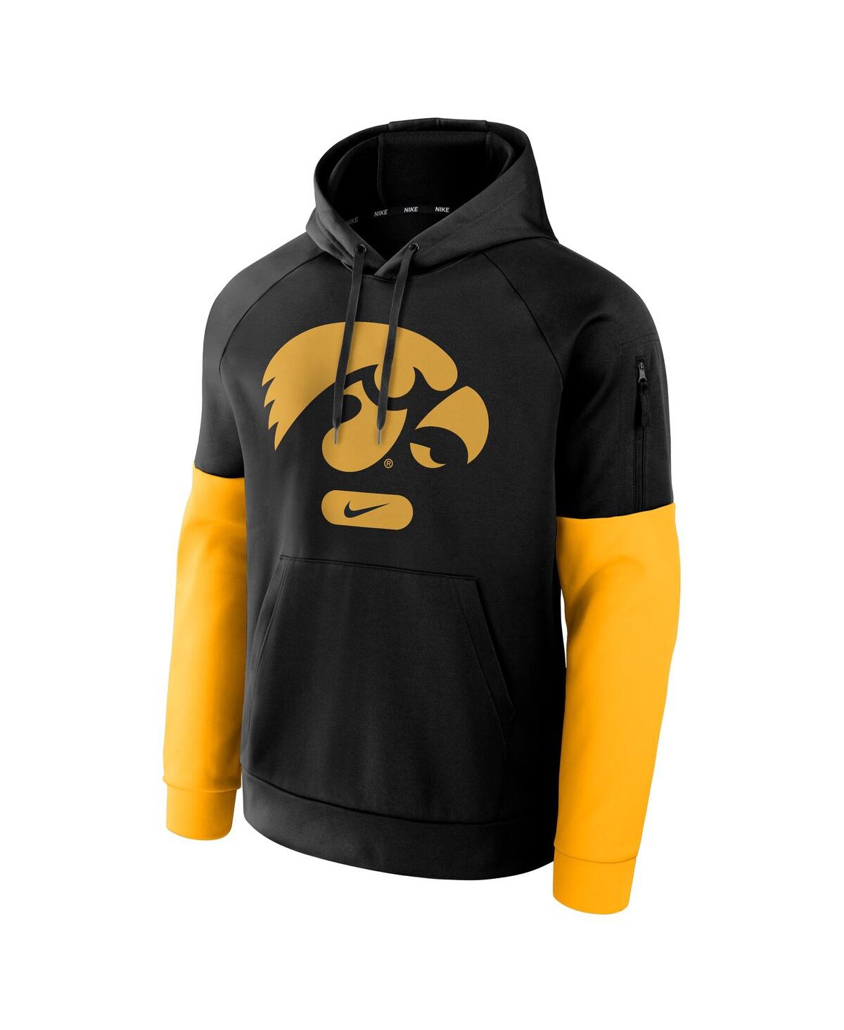 NIKE MEN'S BLACK IOWA HAWKEYES FITNESS PERFORMANCE PULLOVER HOODIE