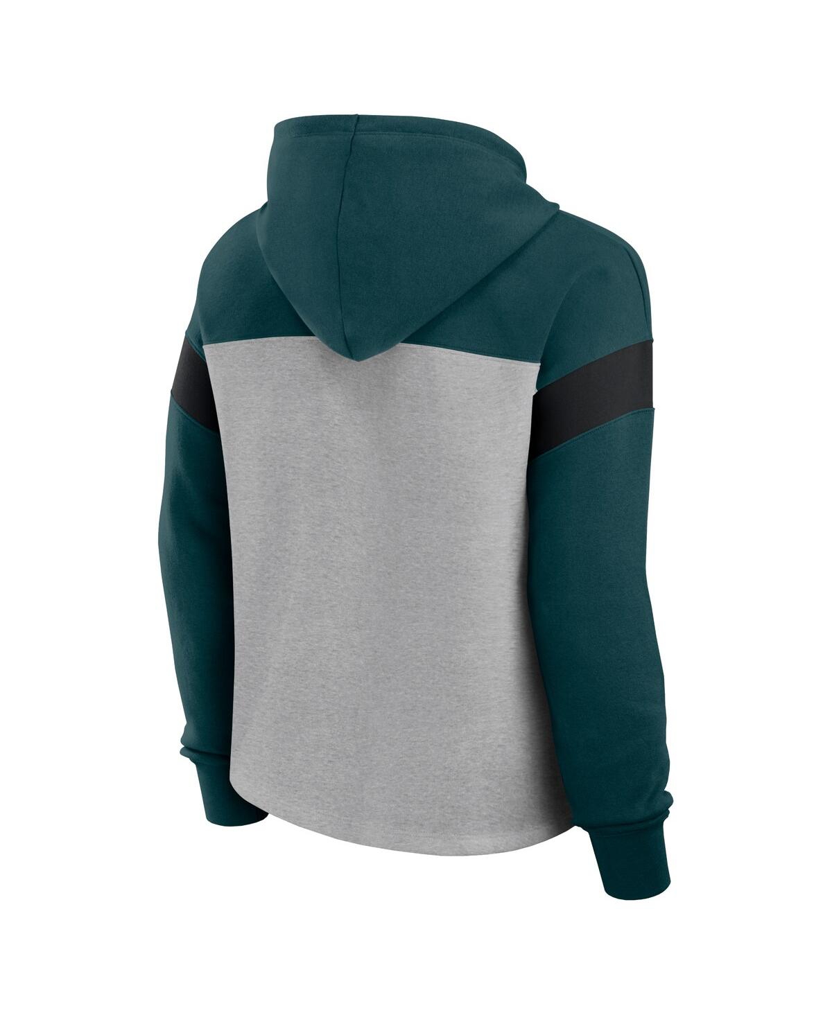 Fanatics Women's Heather Gray/green Philadelphia Eagles Bold Play Call Pullover Hoodie In Heather Gray,green
