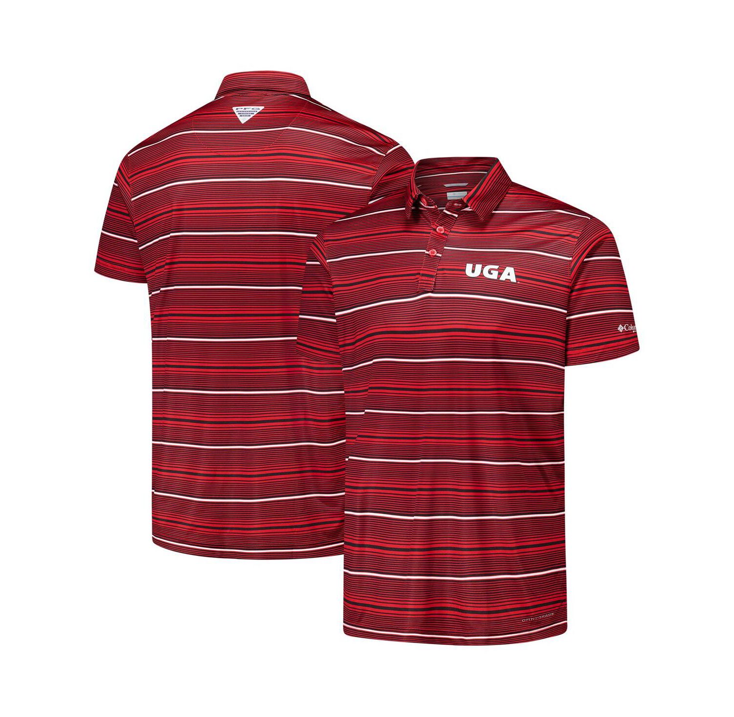 Men's Red Georgia Bulldogs PFG Super Terminal Tackle Omni-Shade Stripe Polo