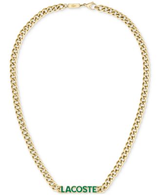 Lacoste - Gold-Tone Green Logo Script 22" Pendant Necklace