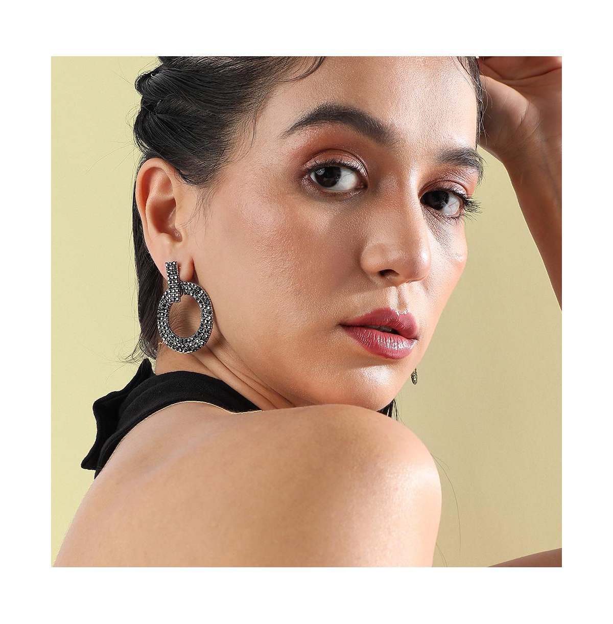 Sohi Clustered Hollow Circular Drop Earrings In Silver