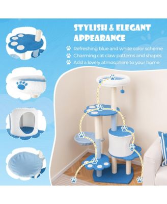 54'' Cat Tree Tower w/ Sisal Scratching Posts Bell Cat Perch Cat Condo