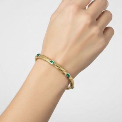 14K Gold Plated with Clear, Green, Red, or Blue Cubic Zirconia Bangle Bracelet