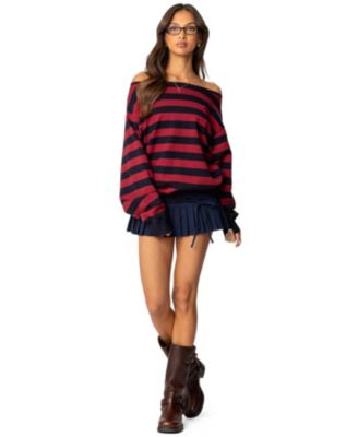 Womens Sterling Striped Off Shoulder Sweater