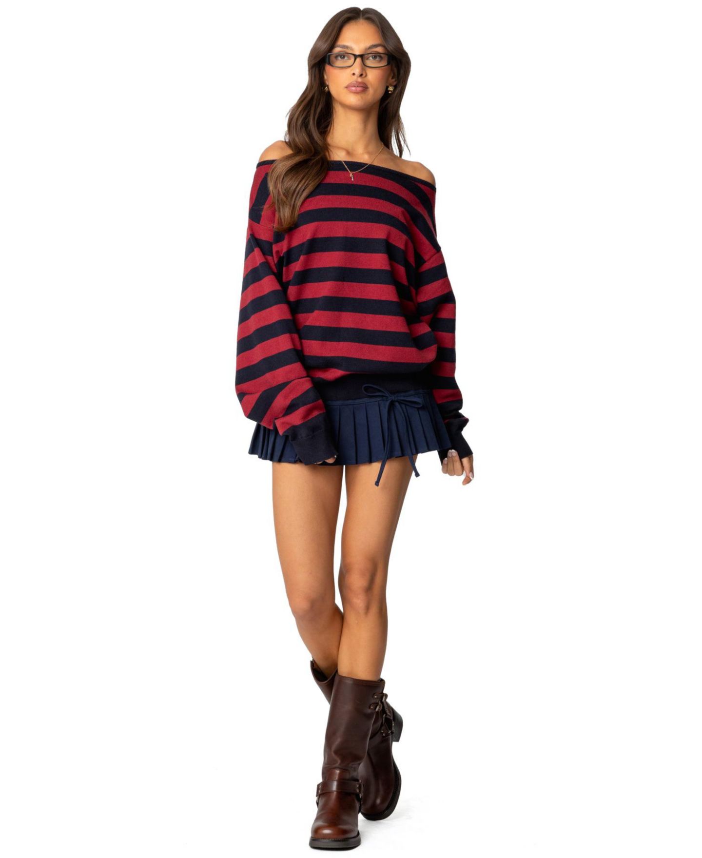 Женский свитер Edikted Sterling Striped Off Shoulder, цвет: Mix — фото 5