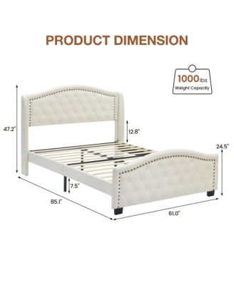 Queen Size Upholstered Platform Bed Frame with Tall Headboard 47.2"