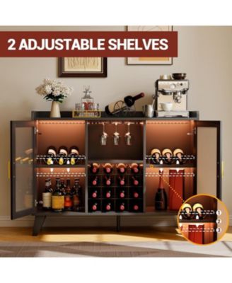 Bar Cabinet with LED Light, Liquor Cabinet with Racks & Glass Holder