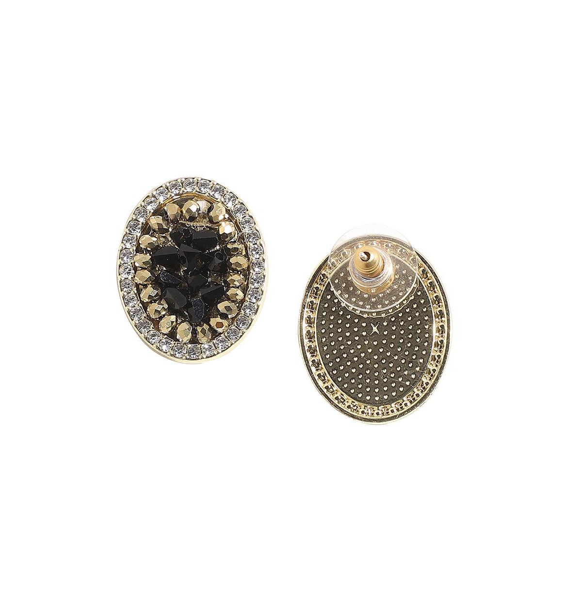 Sohi Embellished Cluster Oval Stud Earrings In Black