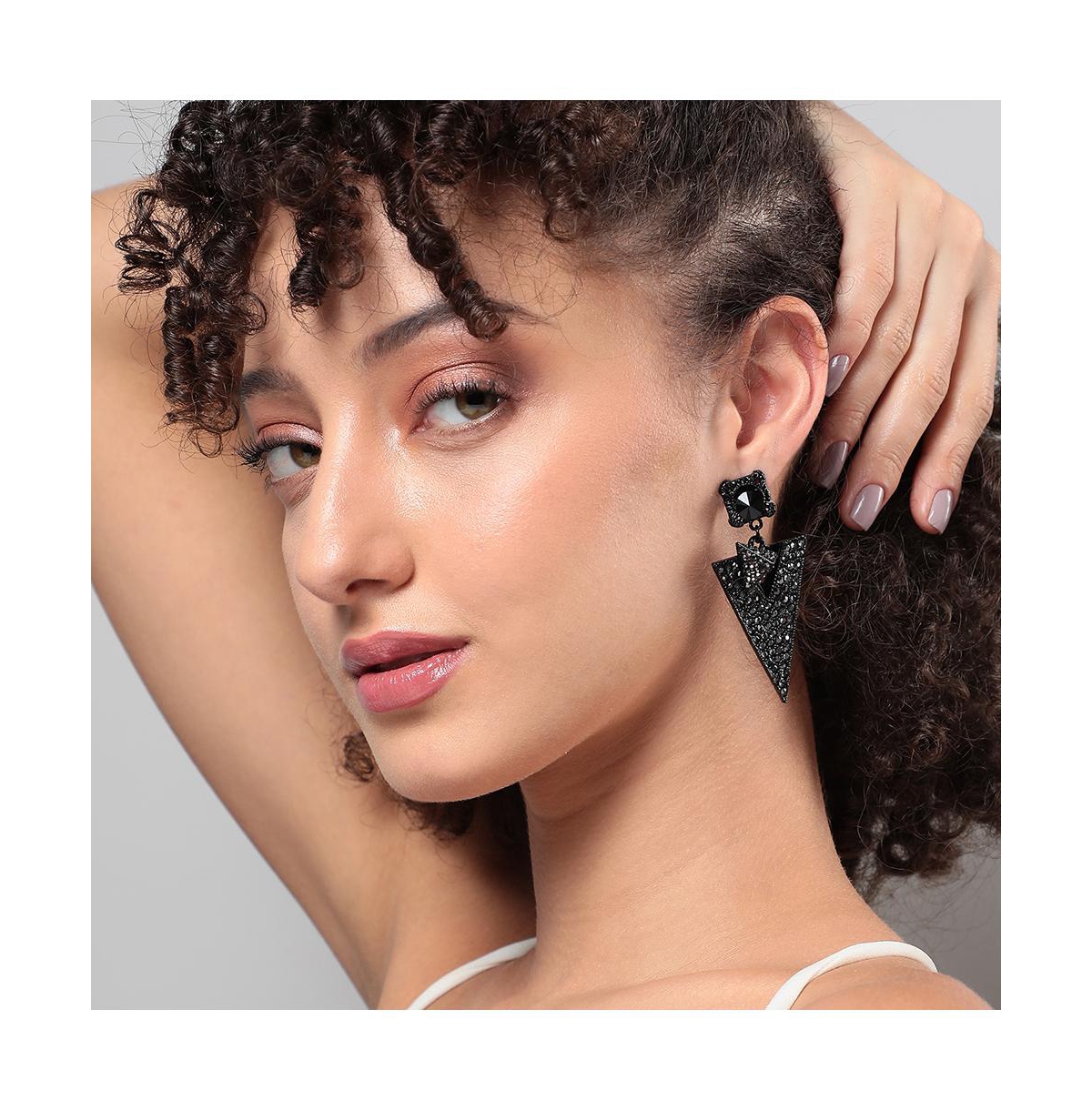 Sohi Embellished Triangle Drop Earrings In Black