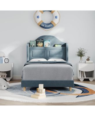 Twin Bed Frame with Lights, Stylish Velvet Platform Bed