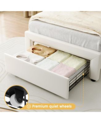 Twin Upholstered Bed Frame with Adjustable Headboard & Smart LED with drawer