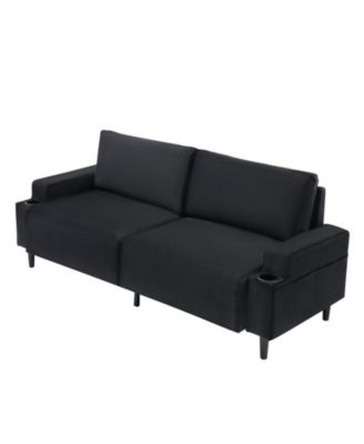 80.7" Modern Square Armrest Cushioned Sofa with Storage Bag and Cup Holders, Small Couch Mid Century for Living Room, Apartment and Office