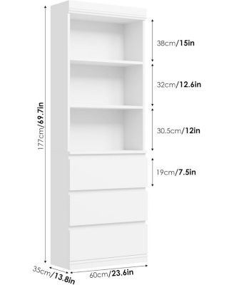 Bookcase with Drawers 70.27 Inches Tall Bookshelf Farmhouse Bookcases