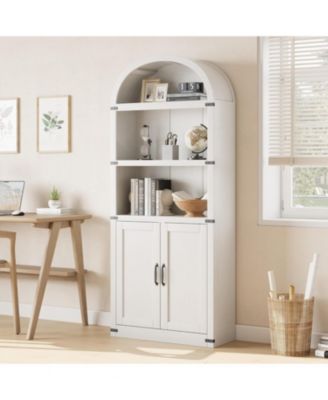 Bookcase with Doors Arched Bookshelf 71.65in Tall Bookcase Farmhouse Cabinet