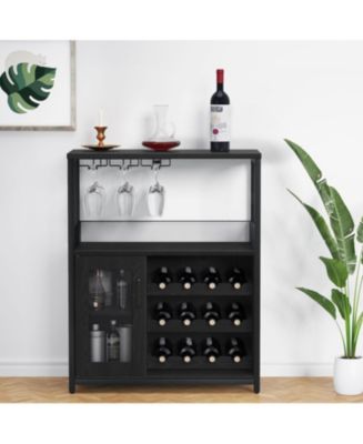 Wine Bar Cabinet with Detachable Wine Rack, Bar Rack Cabinet with Glass Holder and 1 Drawer, Mesh Door, Small Sideboard and Buffet Cabinet for Liquor and Glasses - Macy's