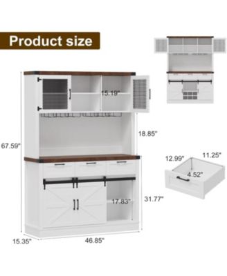 Modern Wine Bar Cabinets with Storage,68" Buffet Hutch Cabinet with Wine Glass Rack&Sliding Barn Door,Large Coffee Bar Sideboard Cabinet for Living Room/Farmhouse/Kitchen