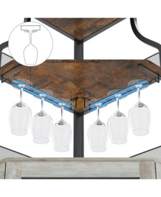 Corner Bar Cabinet - Wine Bar Cabinet with LED Strip and Glass Holder 5-Tiers Storage Space Corner Liquor Cabinet Industrial Wine Cabinet